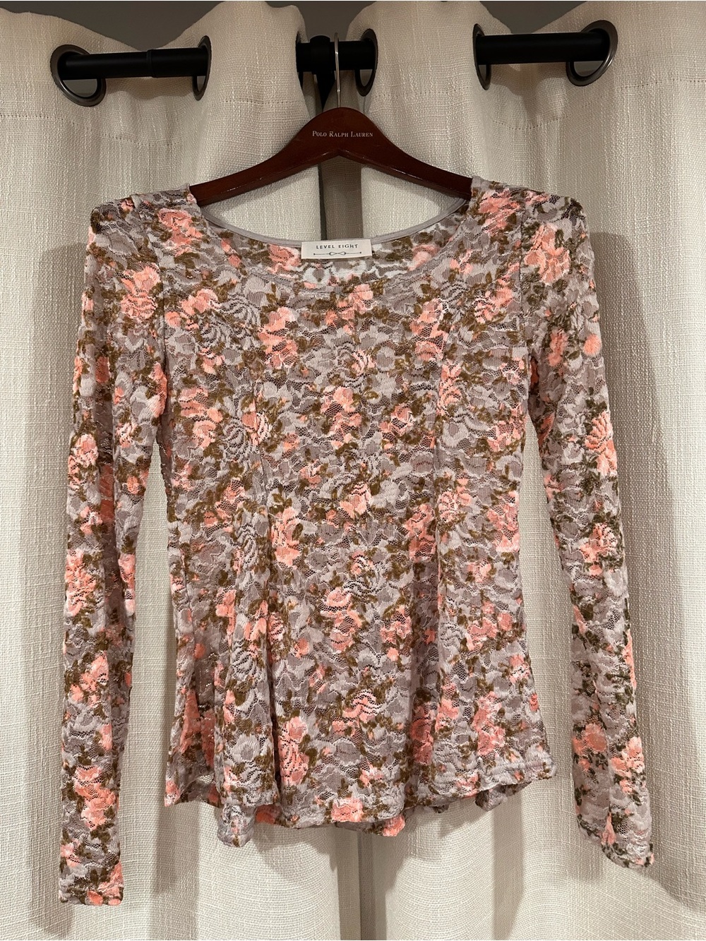 Level Eight Floral Long-Sleeve Scoop Neck Top - Pink & Taupe